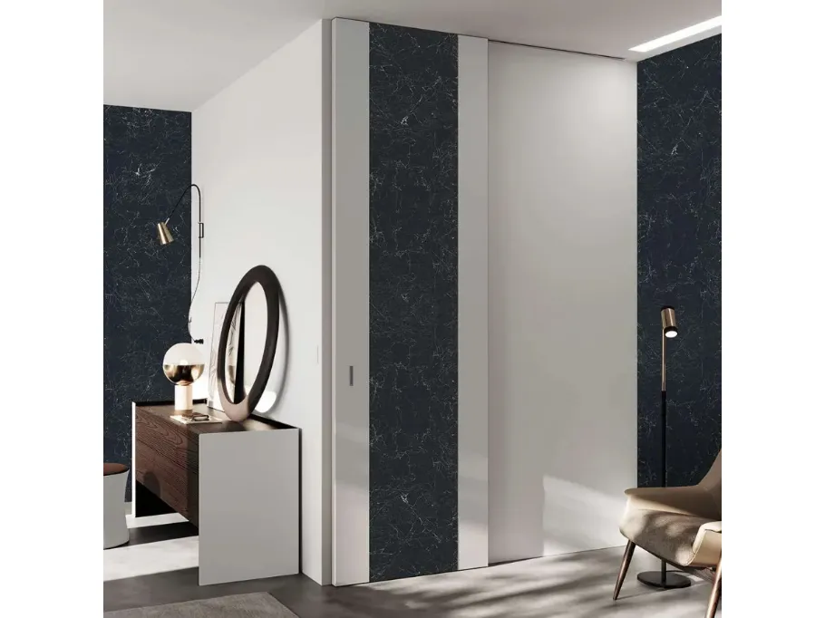 Porta per interni Fusion Madeira Nero Greco con inserto in ceramica di Bertolotto