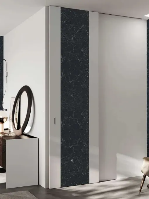 Porta per interni Fusion Madeira Nero Greco con inserto in ceramica di Bertolotto